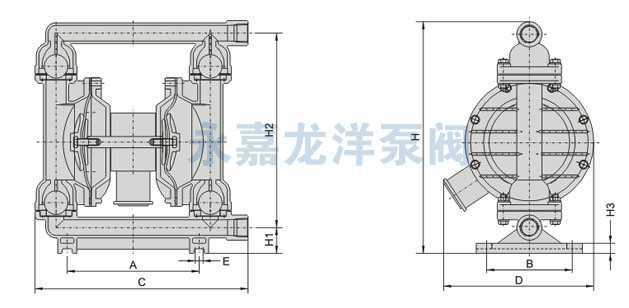 QBK鋁合金氣動隔膜泵主要外表尺寸圖